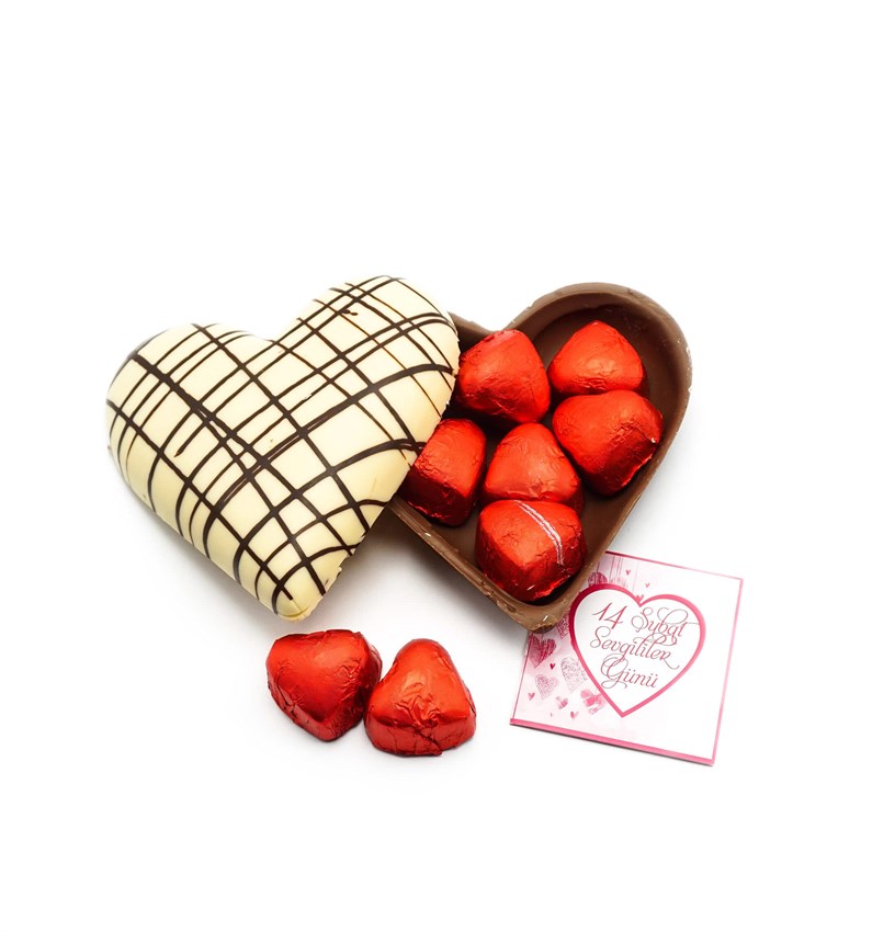 Liva Sevgililer Günü Çizgili Kalp İçinde Çikolata