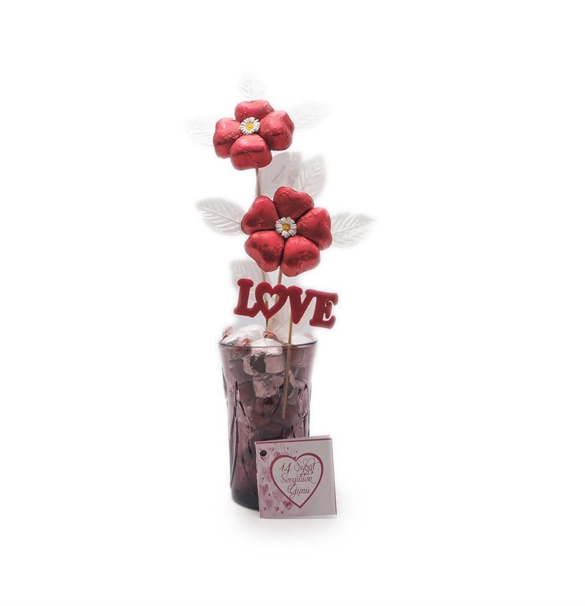 Liva Sevgililer Günü Yaldızlı Çikolata Çiçekli
