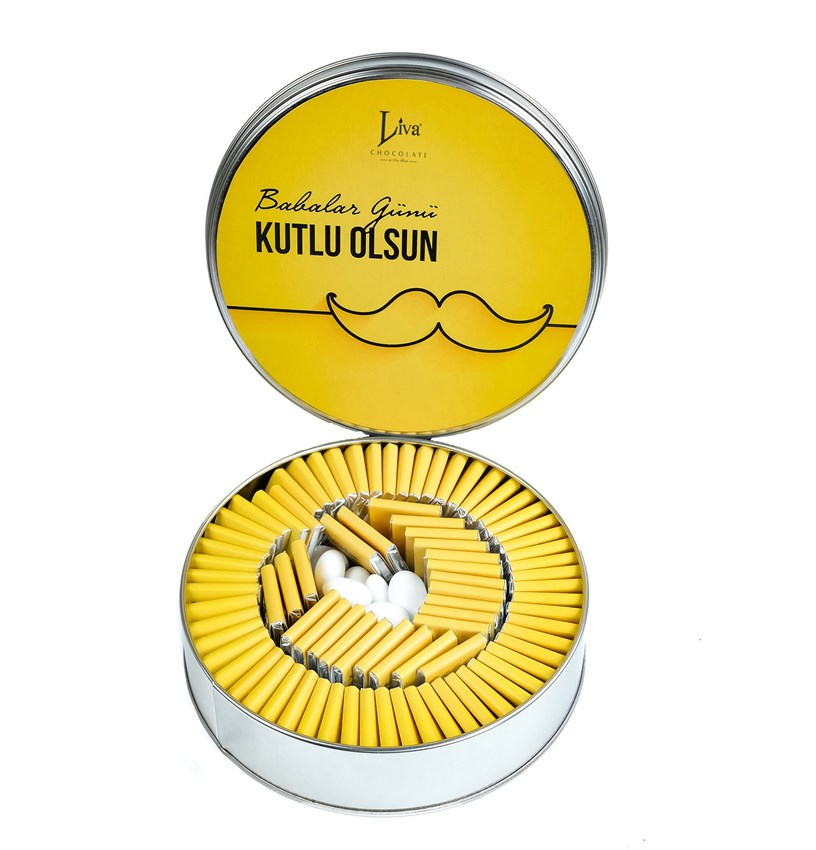 Metal Kutu Babalar Günü Çikolatası Sarı Tasarım ( 80 Adet Napoliten Çikolata )